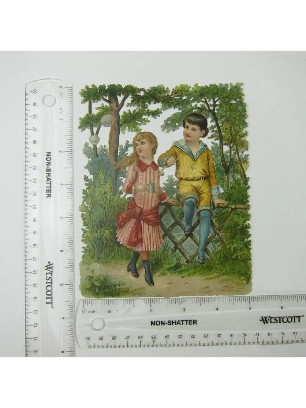Victorian Die cut Ephemera Children Bubbles Boy Yellow Sailor Suit Girl Antique